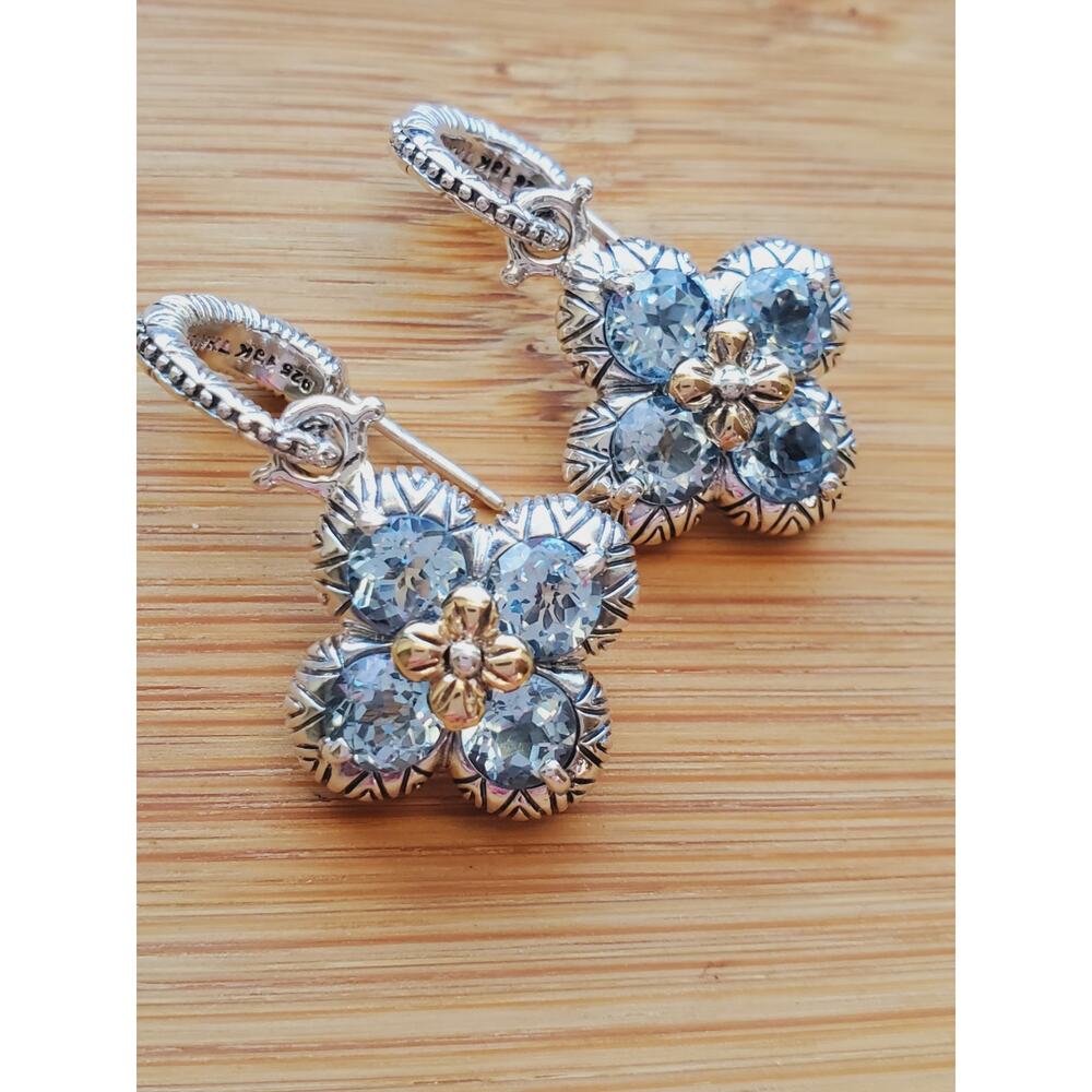 Barbara Bixby Blue Topaz Signature Flower Sterling Silver Earrings Jewelry